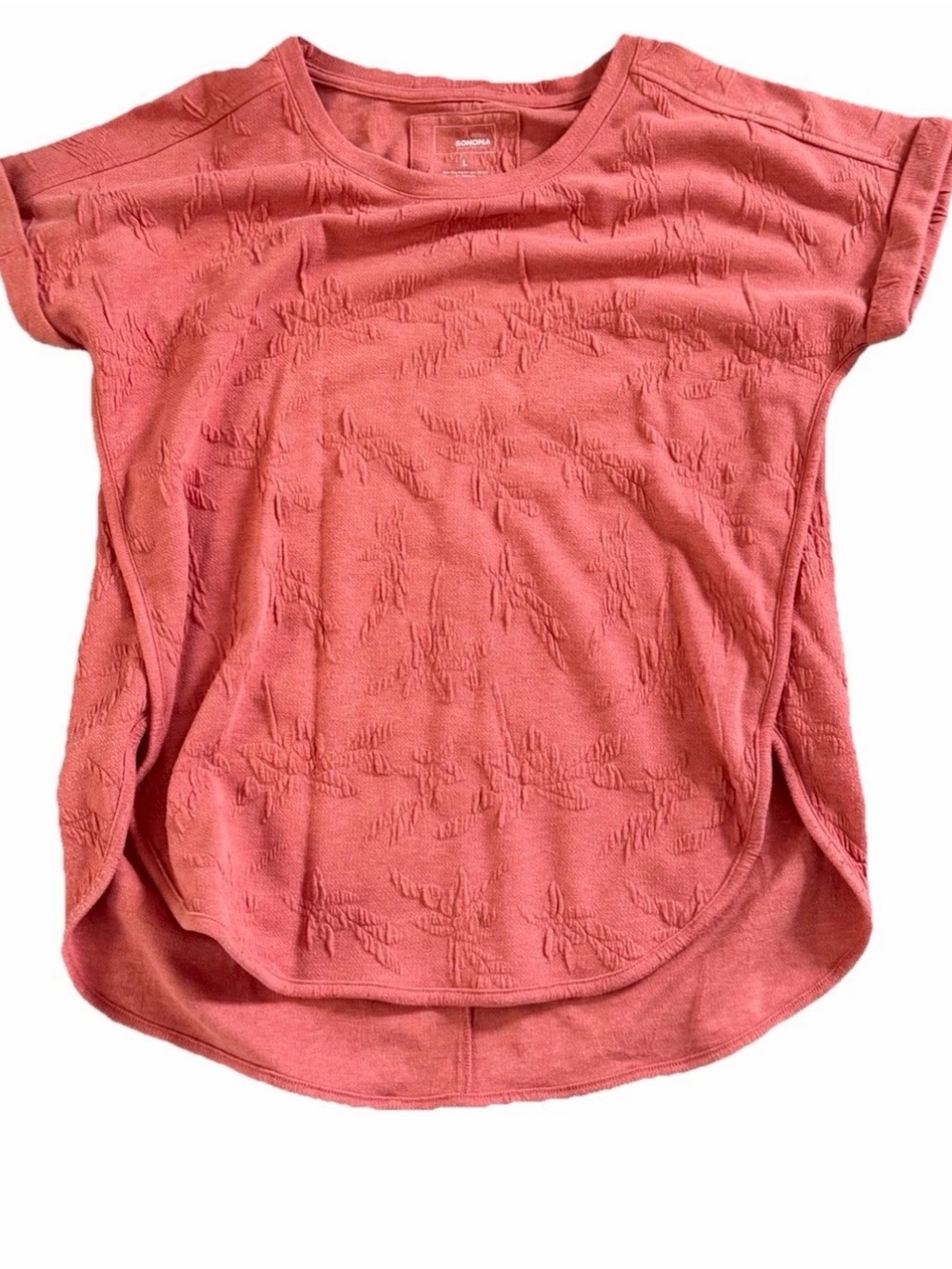 Sonoma Women’s Roll Sleeve Short Sleeve Tee Shirt Thick Knit Peach Size Large